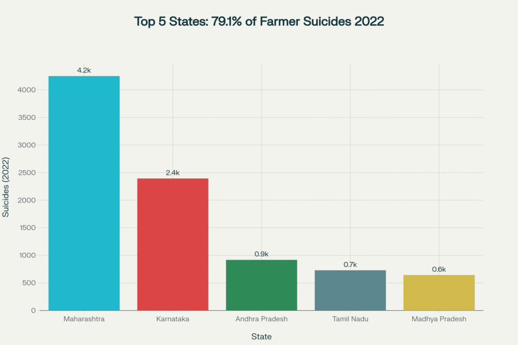 State-wise Distribution of Farmer Suicides in India (2022) - Top 5 States